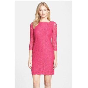 Adrianna Papell Hot Pink Lace Long Sleeve Dress